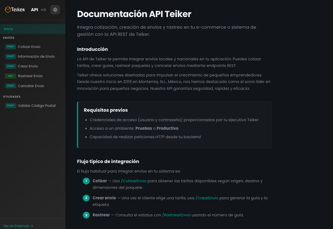 API logística de Teiker